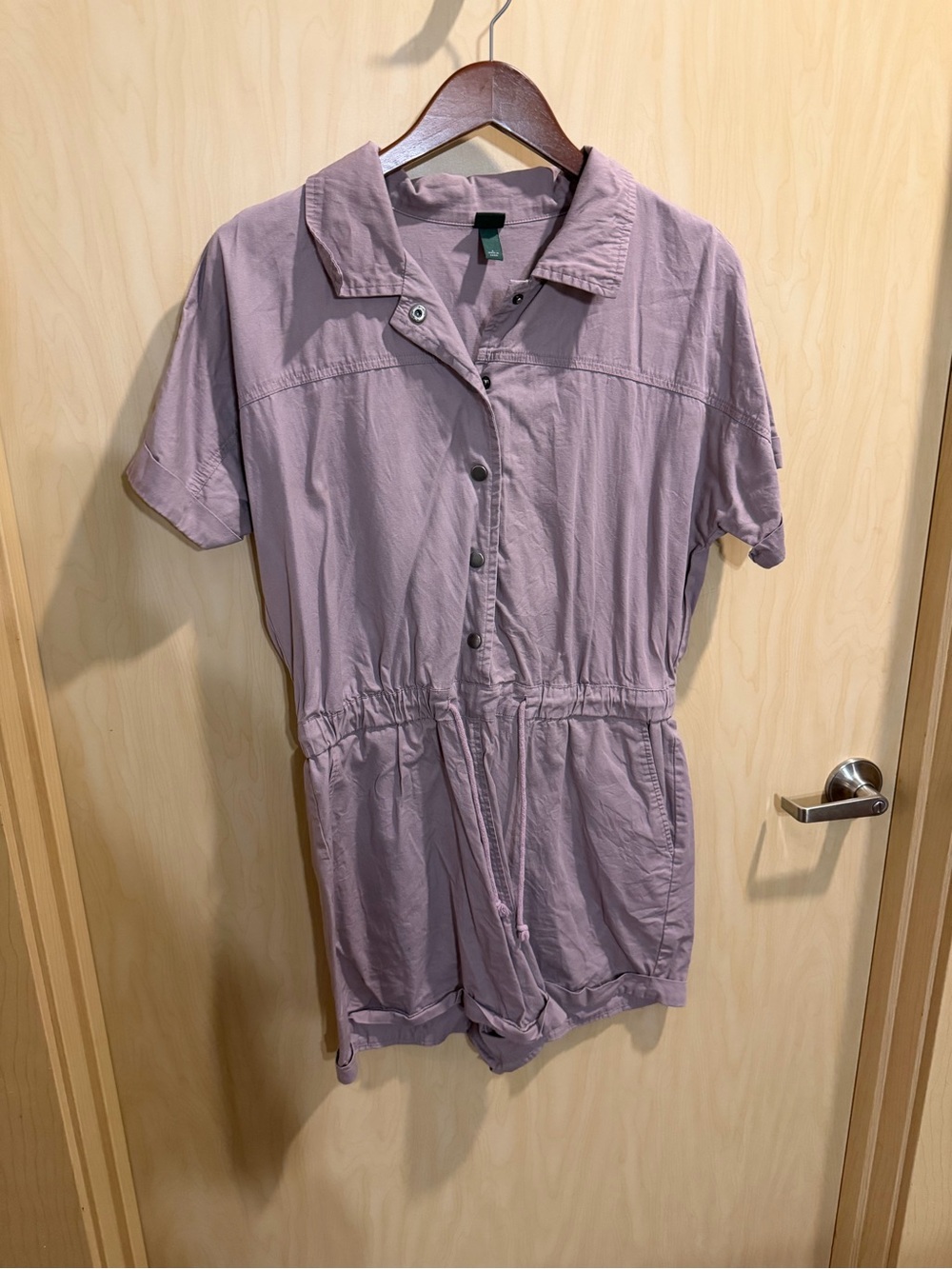wild fable Short-Sleeve Button Romper in Dusty Lavender